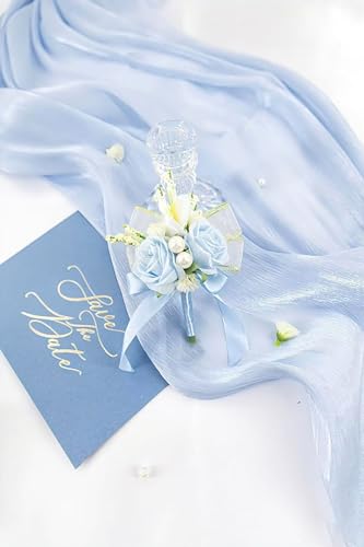 Light Blue Rose Corsage and Boutonniere Set, Prom Flower Wrist Corsage Wristlet Band Bracelet, Boutonniere for Men White Wedding Flowers Accessories Prom Suit Decorations - color: Light Blue