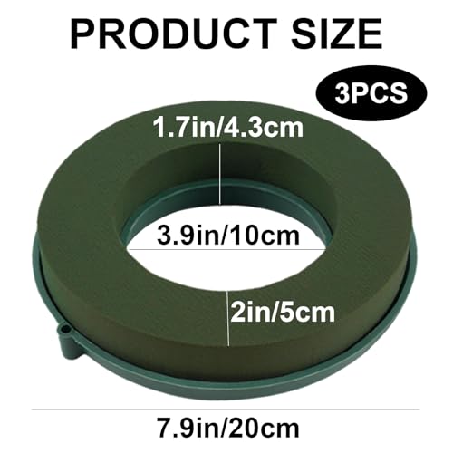 3 PCS 8 Inch Round Green Flower Foam Ring for Wedding, Birthdays, Party Decoration | High-density Material, Quickly Absorb Water, Long-lasting Moisturization, Easy Cutting, Plastic Base