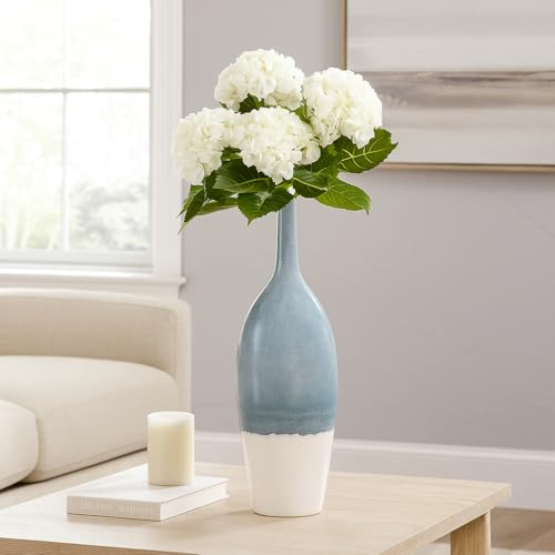 Tall Ceramic Vase for Home Decor – Decorative Accent for Living Room, Office, and Room Spring Decor, Two Tone Bottle Shape Flower Vase for Bedroom, House, or Table Display – 27", Blue & White - color: ['Blue'], size: ['27 Inch']