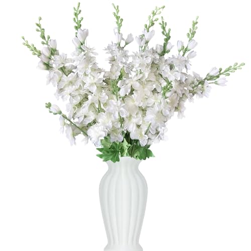 Delphinium Artificial Flowers 8PCS Single Stem Artificial Flowers for Home Table Festivals Indoor Outdoor Decor (White) - color: White