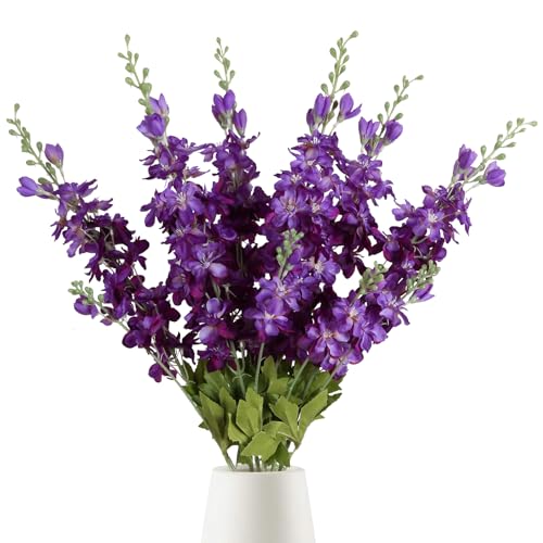 6PCS Purple Delphinium Artificial Flowers 33" Long Stem Larkspur Silk Flowers for Tall Vase, Wedding Centerpieces, Home Decor Indoor - color: Purple