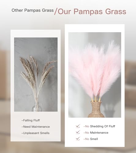 9 Pcs 45" Tall Pampas Grass Pink Decor, Long Stem Artificial Flower Floor Vase Large Faux Floral Pompas Fake Plants Dried Bouquet Arrangement Vase Filler for Boho Home Wedding Decoration - color: 9 Pcs 45" Pink Style