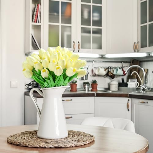 20pcs White Tulips Artificial Flowers Fake Silk Tulips Real Touch Flowers for Spring Kitchen Wedding Home Decor Arrangements Easter Decor 14 Inch - color: Off White