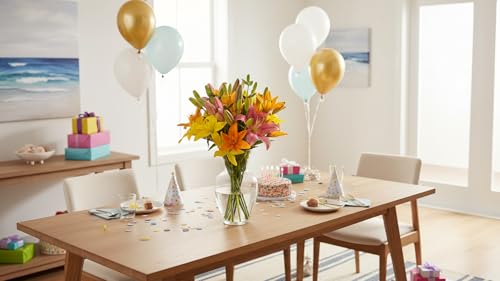 Stargazer Barn 10 Stem Sunrise Royal Lily Bouquet - Fresh Cut Flower Delivery, Hand-Tied in the USA, Gift for Birthday, Anniversary, Sympathy or Home Decor - Vase Not Included - color: Yellow/Orange/Pink