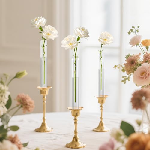 6 Pack 7.9” Acrylic Bud Vase — Striped Cylinder Bud Vase for Taper Candlesticks, Flower Vase with Silicon Rubber Case Fits Candlestick Size 20-22mm, Perfect for Tablescapes, Weddings & Home Decor - size: 6 PC Striped