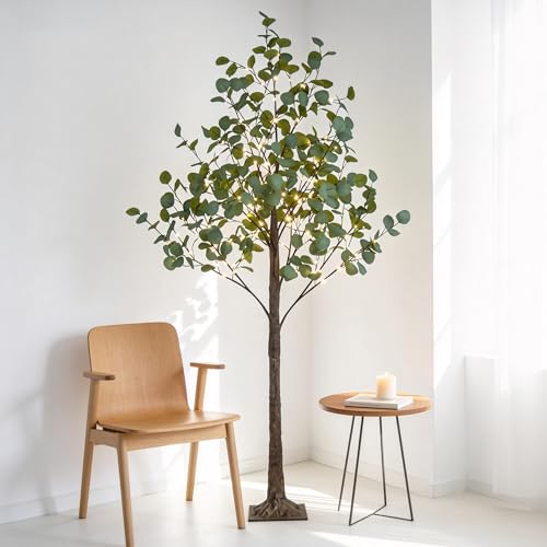 Lightshare 6FT Lighted Eucalyptus Tree 270L Warm White LED Artificial Greenery with Lights for Wedding Holiday Home Party Decoration Indoor Outdoor - size: 6ft