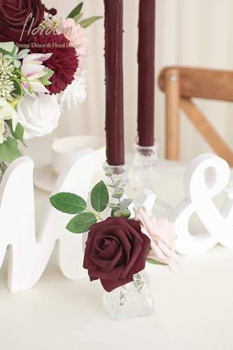 Floroom Burgundy Artificial Flowers Marsala Fake Roses Peonies Dahlia Greenery Combo Box Set for DIY Dark Red Wedding Bouquets Bridal Shower Centerpieces Floral Arrangements Party Tables Decoration - color: Romantic Burgundy
