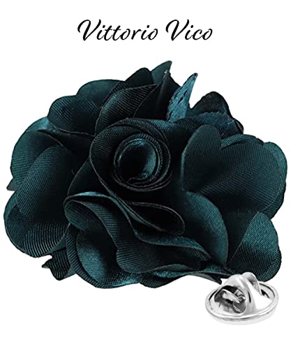Premium Men's Formal Solid Color Flower Lapel Pin - Boutonniere for Men, Brooch Pin - color: Teal