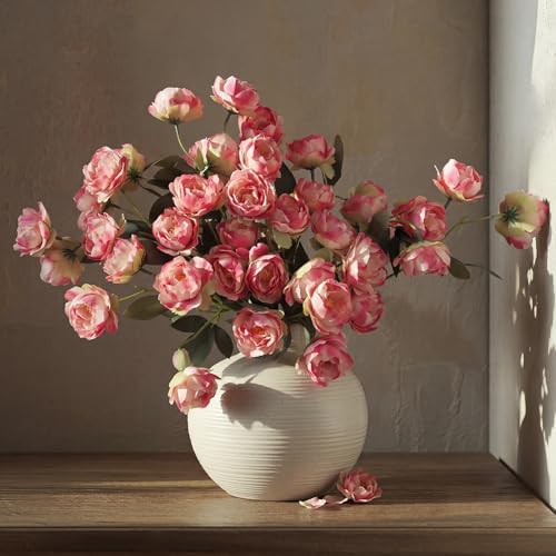 6 Pcs 32" Large Gradient Pink Artificial Peonies Stems Flowers, Real Look Faux Silk Peony Bouquet 42 Heads Total for Vase Filler, Farmhouse Rustic Neutral Home Decor, Wedding Centerpieces - color: Gradient Pink