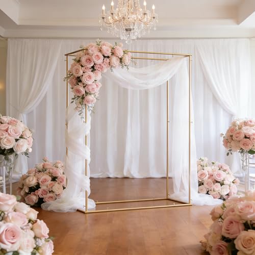 4.95 * 6.56 FT Backdrop Frame Stand, Wedding Decor Metal Arbor Flower Stand, Balloon Arch Backdrop, Golden - size: Double Rectangle