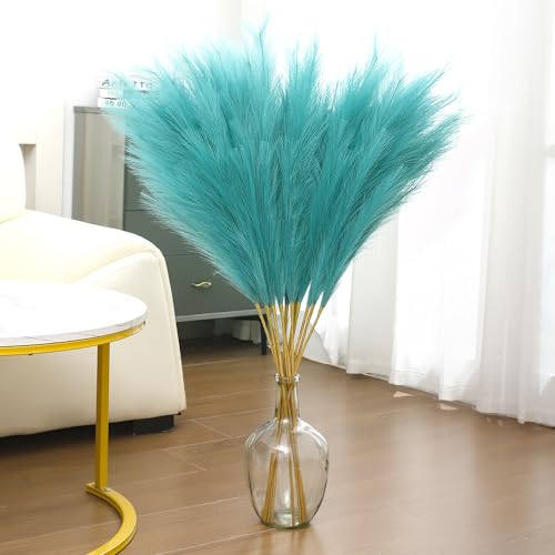 43" Tall Pampas Grass Decor - 8 PCS Faux Pampas Grass Flower Arrangement and Vase Filler for Boho Home Wedding Mothers Day Decoration (Lake Blue) - color: Lake Blue