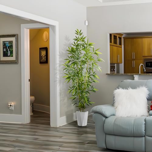 Warmplants 7ft Artificial Bamboo Tree, 84” Tall Fake Bamboo Plant with White Planter, Faux Trees with 5 Trunks for Indoor Outdoor Home Garden Livingroom Office Décor - color: Bamboo, size: 7ft