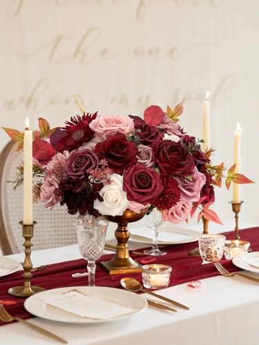 FACINOC Rose Artificial Flowers Burgundy Fake Flower Bulk for DIY Wedding Bouquets Bridal Baby Shower Centerpiece Table Decorations Silk Faux Floral Arrangements for Party Home Decor Indoor Red Mauve - color: Burgundy, Dusty, Mauve
