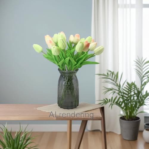 Artificial Flowers 10 Heads Mini Real Touch Artificial Tulip for Home Wedding Party Centerpiece Decoration (Champagne) - color: Champagne