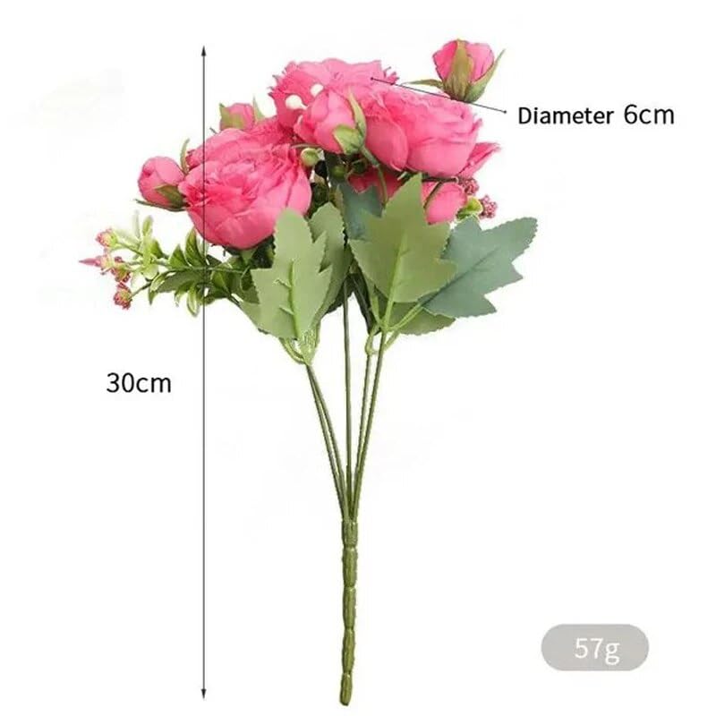 30cm Rose Pink Silk Bouquet Peony Artificial Flower 5 Big Head 4 Small Bud Bride Wedding Home Decoration Artificial Flower (Pink) - color: Pink