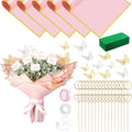 Flower Bouquet Wrapping Accessories DIY Money Bouquet Kit with 5 Floral Wrapping Paper 40 Card Holder 24 Butterfly Decor Floral Foam Block Ribbon Tape Dispenser for Mother's Day Graduation Anniversary