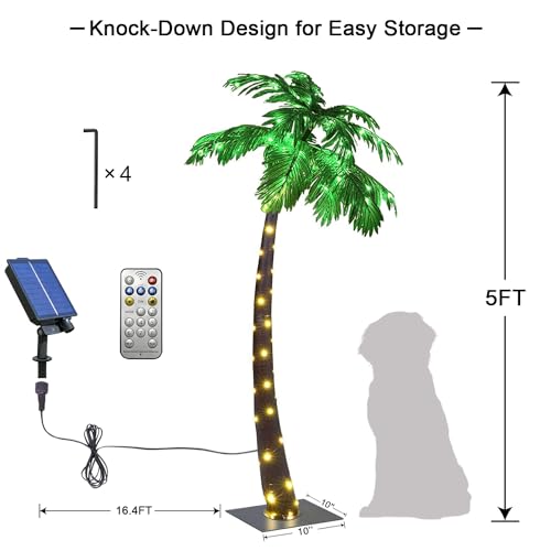 Lightshare 5FT 96L Solar Gorgeous Palm Tree Artificial Lighted Palm Tree, 56LED Lights, Decoration for Office, Home, Party, Christmas, Nativity, Outside Patio - size: 5ft 1in