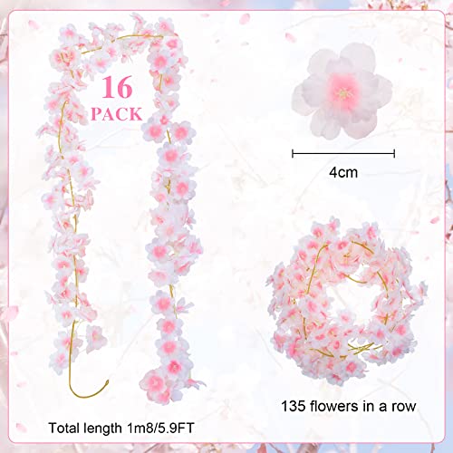 Nuenen 16 Pack 94.4ft Artificial Cherry Blossom Vines Cherry Blossom Flower Garland Hanging Silk Cute Room Decor for Japanese Kawaii Bedroom Party Wedding Spring Home Decorations (Pale Pink) - color: Pale Pink