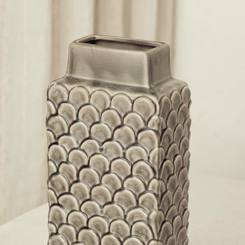 Ceramic Flower Vase, 12.6” Large Rustic Farmhouse Decorative Vase for Home Decor, Gray Textured Pottery Vase for Pampas Grass, Living Room, Entryway, Mantel, Kitchen Table - color: 302-grey