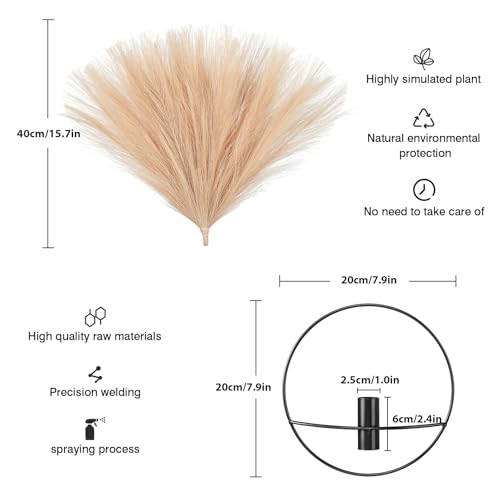 Pretty Jolly Wall Decor, Wall Metal vase Decoration Holder, Wall-Mounted Artificial Flowers,Wall Decor Fake Wheat 2 Pack,Wall Art Artificial Greenery,Farmhouse,Boho - color: 15-pampas-orange - Black Ring, size: S 7.8inch (Black Ring)