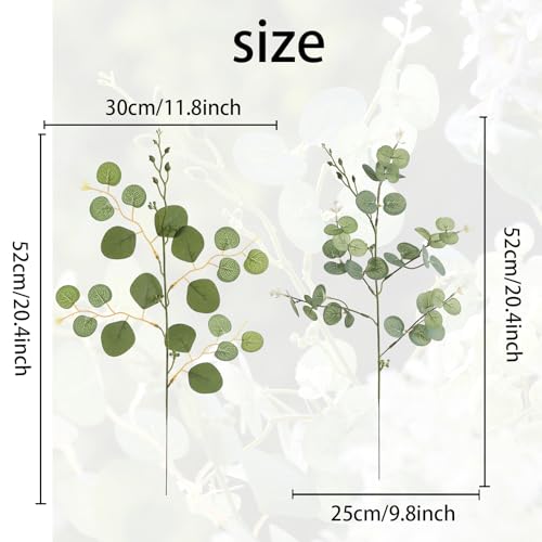 6 Pcs 20" Artificial Eucalyptus Stems, Realistic Faux Silver Dollar Greenery Branches for Vase Decor, Wedding Centerpieces, Farmhouse Home Party Decor, Bendable Stems & No Fade - color: Eucalyptus