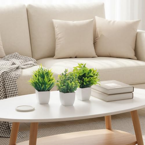 CEWOR Fake Plants 4 Packs Small Artificial Mini Plants Potted Bathroom Accessories Decorations for Desk Office Farmhouse Kitchen Table Decor Indoor - color: White