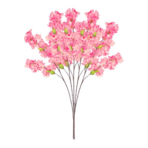MINGZHE 5pcs Artificial Cherry Blossom Branches Faux Cherry Flowers 39 Inch Peach Branches Silk Tall Stems Fake Flower Arrangements for Home Wedding Table Vase Decor (Pink) - color: Pink