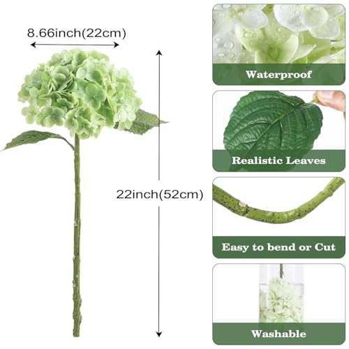 Coferset 3pcs Light Green Lifelike Hydrangea Artificial Flowers 22inch Real Touch Faux Hydrangea Flower Stem for Home Party Wedding Floral Filler Arrangements Ceterpieces Bouquets - color: Light Green, size: 3pcs