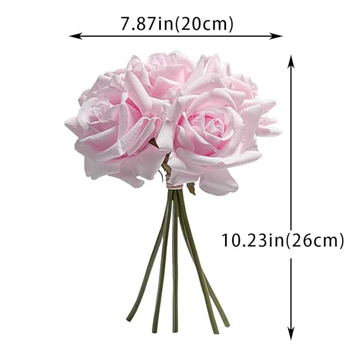 Artificial Roses-10-pcs Soft Touch Fake Flowers with Stems, Realistic Bridal Bouquet & Bulk Home Party Wedding Decor Roses - color: Light Pink 10pcs