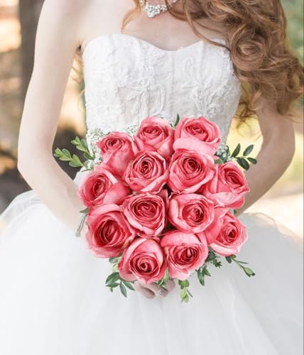 12Pcs Hot Pink Roses Artificial Flowers Vintage Silk Fake Roses with Stem for Vases Realistic Faux Roses Bouquet for Wedding Table Centerpieces Home Decorations DIY Party Arrangements (Hot Pink) - color: Hot Pink