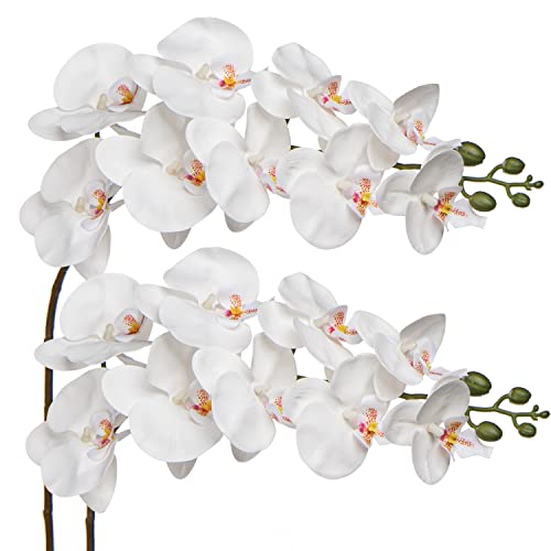 Orchid White 31.5" Real Touch Signal Stem Phalaenopsis Orchid Spray with 9 Large Flowers for Home Arrangement, Artificial Flowers for Home Decor, Office House Decor- White Orchids Flowers 2 Pcs - color: White #15