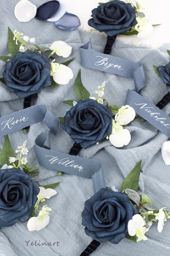 1 Pc Sinlge Navy Blue Boutonniere for Men for Wedding Groom Groomsmen Artificial Rose Rose Flowers Boutonniere for Wedding Ceremony Anniversary Formal Dinner Party - color: Navy Blue, size: 1 Pack
