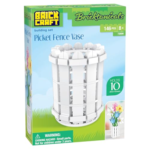 Brickcraft Bricktanicals Picket Fence Vase Brick Building Set, 146 Pieces, Ages 8 Plus, Easter Buildable Flower Holder Compatible with Brick Flowers, Collectible Display Accessory - style: Flower Holder Spring