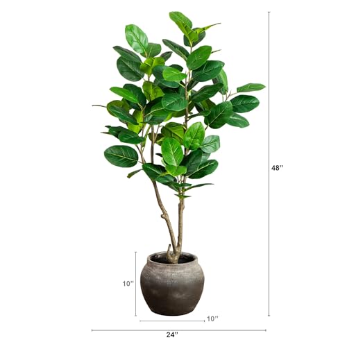 Nearly Natural 4ft Artificial Audrey Ficus Tree in Rustic Planter - Indoor Fake Tree for Home Decor - Lifelike Greenery