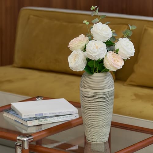 WILD WORKS Artificial Austin Roses, 4 Pcs Real Touch Fake Flowers with Moist Fabric Petals, 17.7 Inch Fake Peonies for Mother's Day Wedding Home Decor (White) - color: White 4pcs