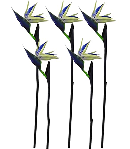 Calcifer 32'' Real Touch Bird of Paradise Artificial Flowers Bouquet for Home Garden Decoration/Wedding Party Decor (Package Quantity: 5 Stems Blue) - color: Package Quantity: 5 Stems Blue