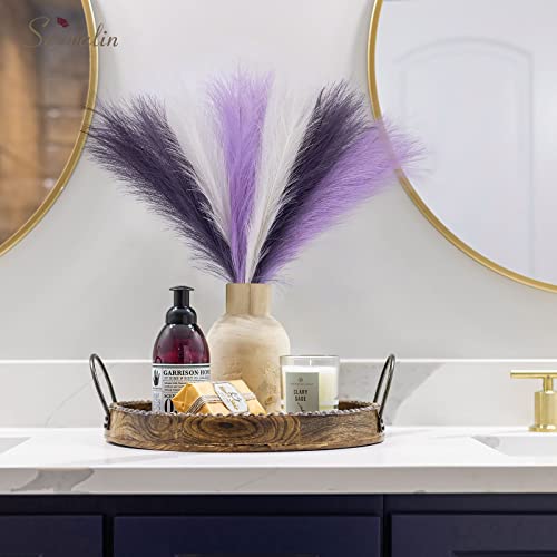 Serwalin Pampas Grass Purple 17 Inch 6pcs, Artificial Lavender White Wedding Room Decor, Faux Pampas Grass Decor Centerpieces Short Vase Filler Mothers Day - color: Purple & Lavender & White, size: 17 Inch 6 Pcs