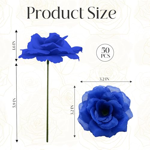 50 Pcs Rose Flower Head, Artificial Flowers Bulk for DIY Crafts, 3in Fake Rose Silk Flower Head wit Stem, Faux Flowers for Decoration, Wedding Home Party Decor Garland Decor (50, Dark Blue) - color: Dark Blue