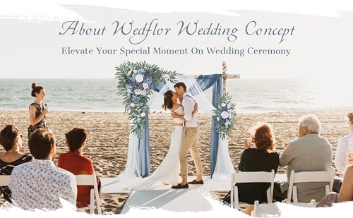 Wedding Arch Flowers with Drapes Kit (Pack of 4) - 2pcs Artificial Dusty Blue Deluxe Swag with 2pcs Sheer Drapes for Wedding Ceremony Arbor Reception Backdrop Rose Floral Decoration - color: Dusty Blue
