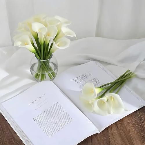 Artificial Flowers-6PCS Realistic Calla Lily Artificial Flowers - 13.5" Latex Real Touch Faux Lilies for Wedding Bouquets, UV Resistant Outdoor Decor & Home Centerpieces (Pure-White) - color: Pure-white