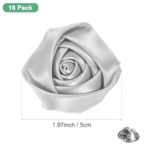 M METERXITY 16-Pack Lapel Pin for Men, Handmade Flower Brooch Button Pins for Men Suits, Formal Boutonnieres for Wedding/Groom/Corsage - color: Silver