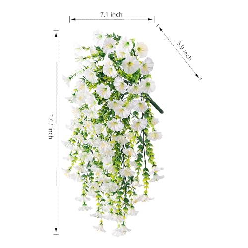 Ivydale 2 PCS Artificial Hanging Flowers Fake Plants for Winter Christmas Outdoor,Faux Silk White Morning Glory with Eucalyptus UV Resistant Realistic Hanging Petunias Vines for Home Garden Decor - color: Beige