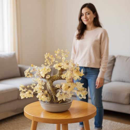 Feng Shui Crystal Money Tree of Life, Artificial Plants Made in uv Resin,Bonsai Tree.Diamond Art Tree of Life,Home Decor,Art Supplies. Gfit for Women,Man.(Yellow Treasure Tree) - color: Yellow Treasure Tree