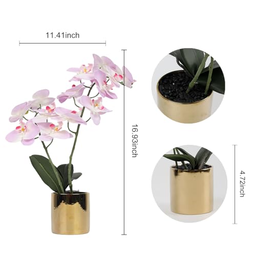 17" Artificial Orchid Flowers Potted, Realistic Faux Light Pink Orchids in Pot for Bathroom Kitchen Home Office Living Room Table Decor Indoor Outdoor - color: Light Pink