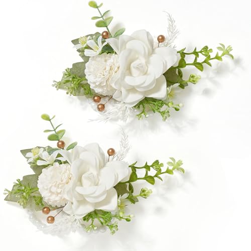 Serwalin 2 PCS Wrist Corsage,Ivory White 6-7 Inch Corsages for Wedding,Prom Ceremony Anniversary - color: Ivory White, size: Corsage-2pcs