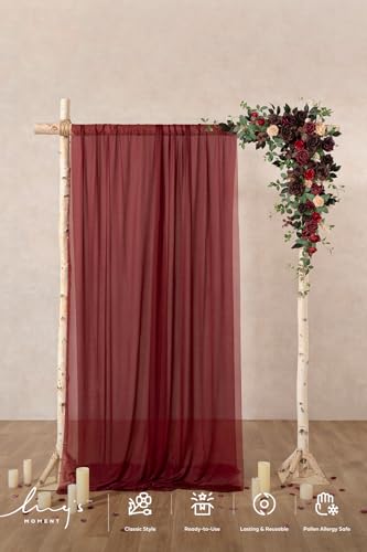 Ling's moment Wedding Arch Flowers - 6.5FT Floral Garland for Ceremony Arbor Backdrop Decoration - Artificial Rose Floral Swag for Sweetheart Table Birthday Party, Baby Shower, Masala Red - color: Blk-bordeaux Red