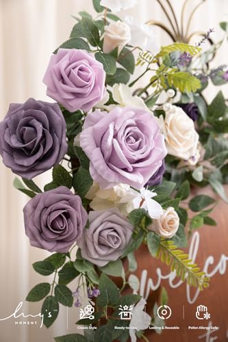 Ling's moment 2pcs Wedding Flowers Garland Artificial Floral Swag Arch Decorations Greenery Arrangements Lilac & Gold Ceremony Reception Garden Easel Wall Home Entryway Outdoor NOT Include Sign - color: Lilac & Gold