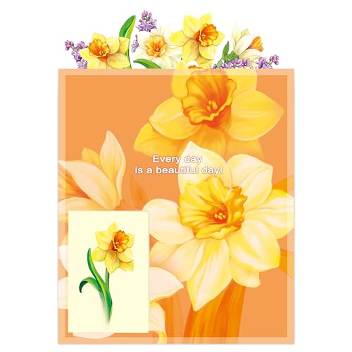 Airpark 3D Pop Up Paper Flowers Bouquet Card 12’‘ with Note & Envelope, Birthday Gifts, Get Well, Thank You, Greeting Cards for Women Mom Wife Friends, Yellow Daffodils - style: Yellow Daffodils