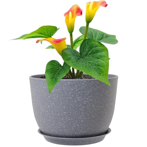 Meowell Plant Pots 12 inch, Plastic Planters with Drainage Holes and Saucers, Large Flower Pots for Indoor Outdoor Plants, Modern Decorative Pots for Garden House Plants, Speckled Grey - color: Speckled Grey, size: 12inch C
