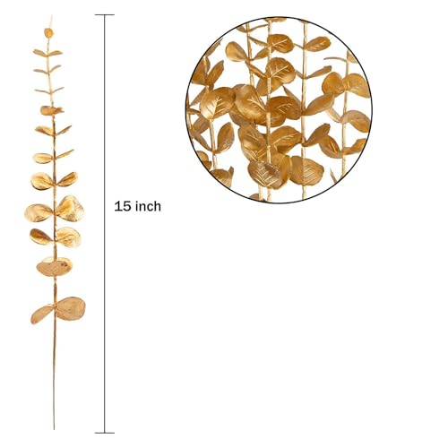 Eucalyptus Stems 12 PCS Artificial Leaves Home Office House Table Decor Wedding Bouquet Ceremony Party Flower Decoration Vase Forever Live Never Fade - color: Golden